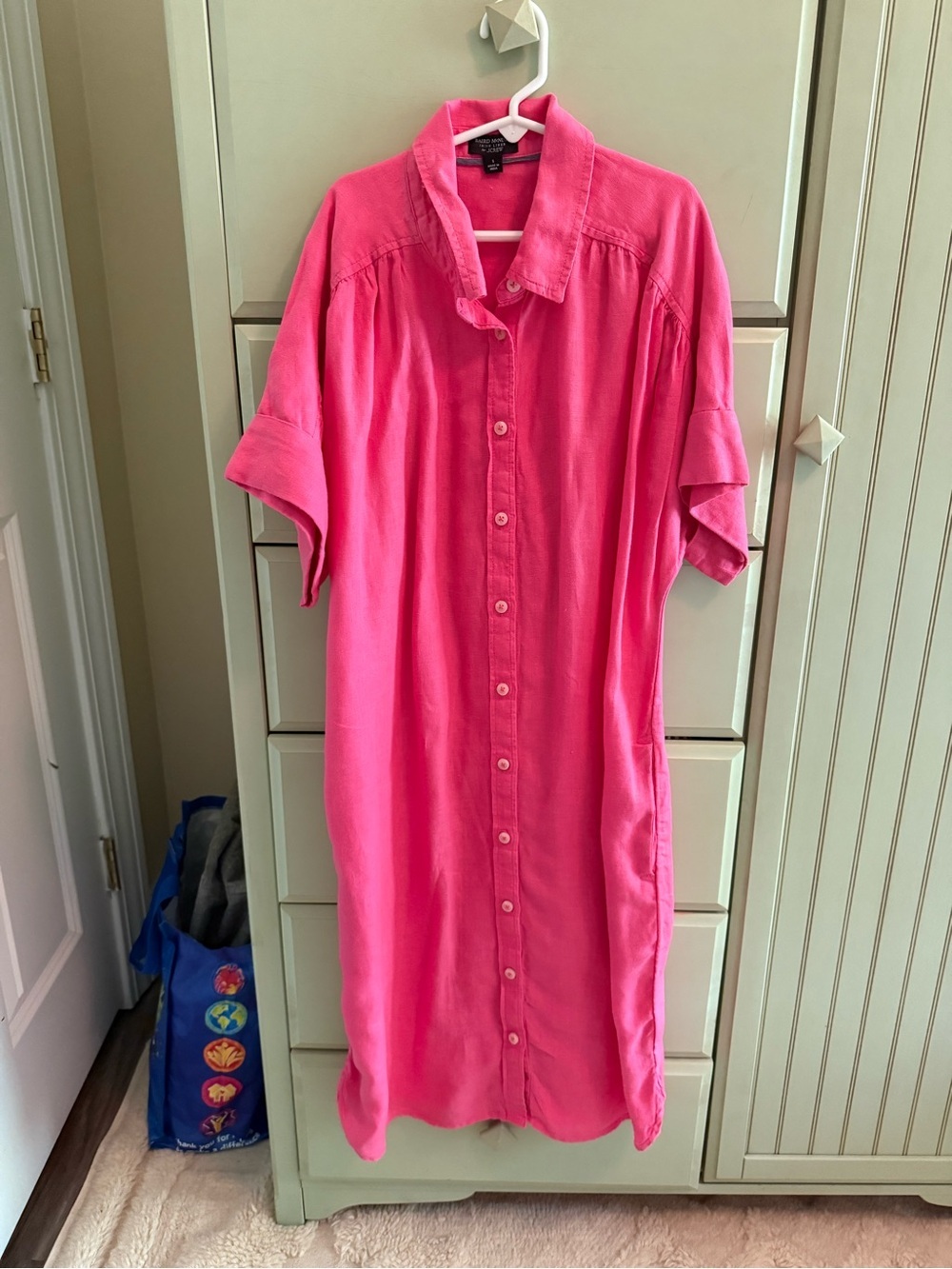 J. Crew Vibrant Pink Button-Front Midi Shirt Dress - linen